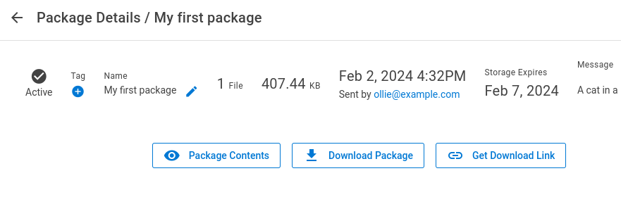 Screenshot of an uploaded package's details